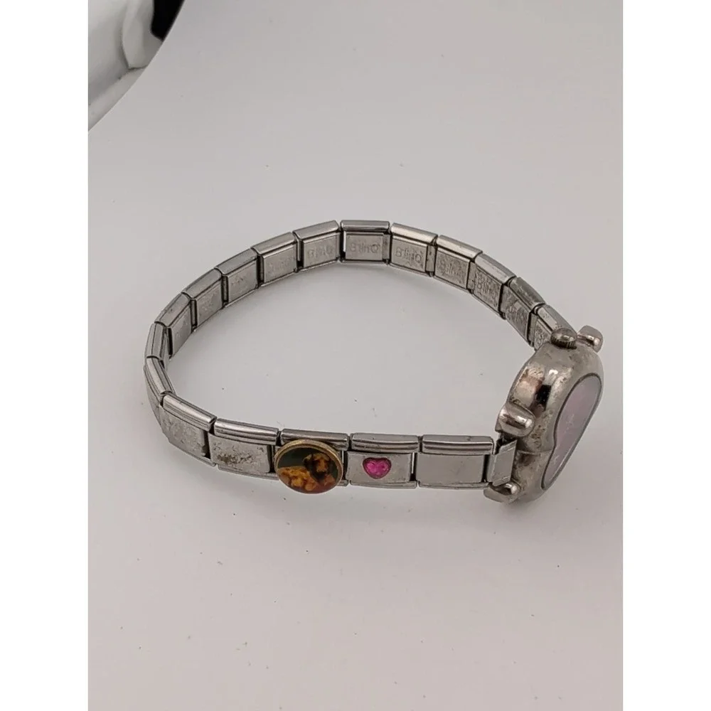 B'linQ Women's Watch Heart Case Charm Tile Dogs Stretch Band- New Battery